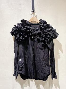 女款褶皱拼接长袖衬衫he