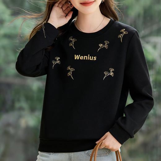 丁摩 圆领正肩女士卫衣新款春秋高端洋气宽松显瘦无帽上衣薄款6ZF-10037 商品图3