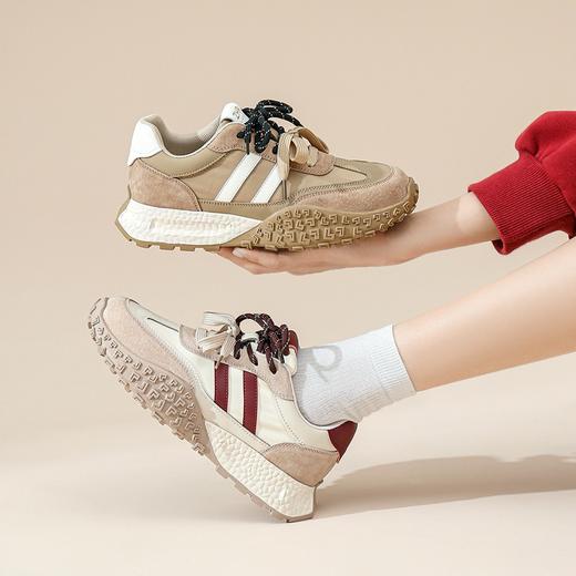 丁摩 防滑德训鞋女复古休闲运动鞋春秋季拼色厚底板鞋女6ZF-QS27 商品图2