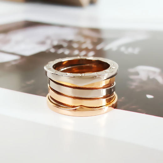 【95新】BVLGARI宝格丽B.zero1系列354914玫瑰金拼白金双色四环弹簧戒指51号中性款060326AK21 商品图4