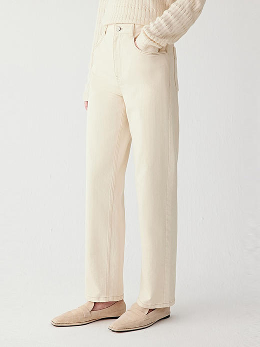 小禾土壤牛仔米白色牛仔裤 商品图0