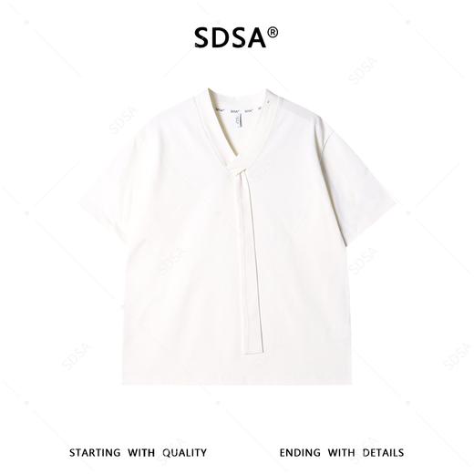 26T227SDSA男装2026新款高贵轻奢设计感V领系带短袖恤简约气质百搭上衣 商品图1