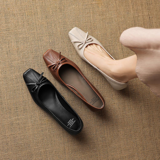 【预售5天】法式复古羊皮单鞋浅口新款小皮鞋粗跟低跟上班鞋一脚蹬女鞋&72-8065 商品图3