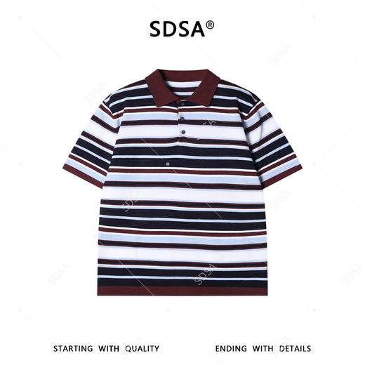 M198SDSA男装2026新款高贵轻奢复古文艺风舒适条纹polo翻领短袖T恤 商品图1
