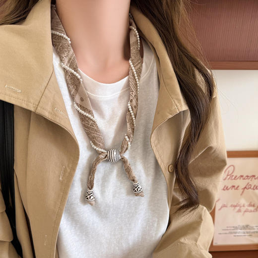 雀说 腰果花缠绕珍珠丝巾系脖项链配饰2387 商品图3