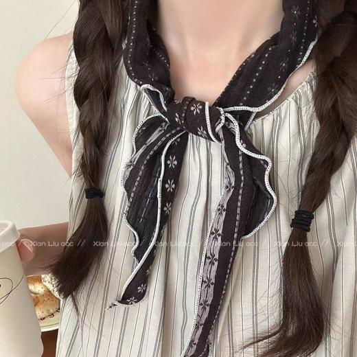 韩系文艺风黑白条纹丝巾 女2026新款 小众高奢感百搭领巾 氛围感配饰 百搭配饰 商品图2