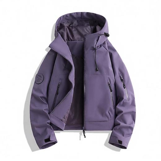 百媚生 户外女休闲冲锋衣运动紫色连帽登山服短款外套2689 商品图4