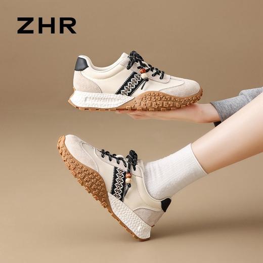 ZHR真皮德训鞋女2025秋季新款百搭复古阿甘鞋软底透气休闲运动鞋 商品图7