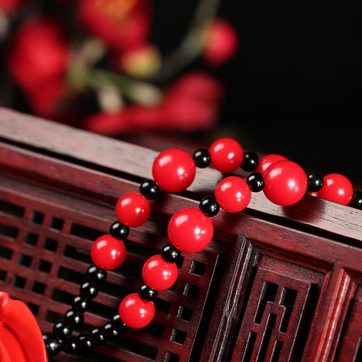 丁摩 新款配饰长项链山茶花流苏琉璃吊坠复古朱砂项链女饰品项饰6ZF-LM-2 商品图3