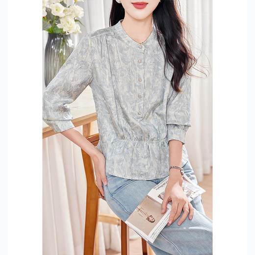 丁摩 金丝提花真丝衬衫收腰气质桑蚕丝衬衣0341 商品图2