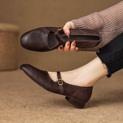 【预售5天】巨好穿~真皮一字扣带玛丽珍鞋女复古通勤低跟法式单鞋&AA3006 商品图1