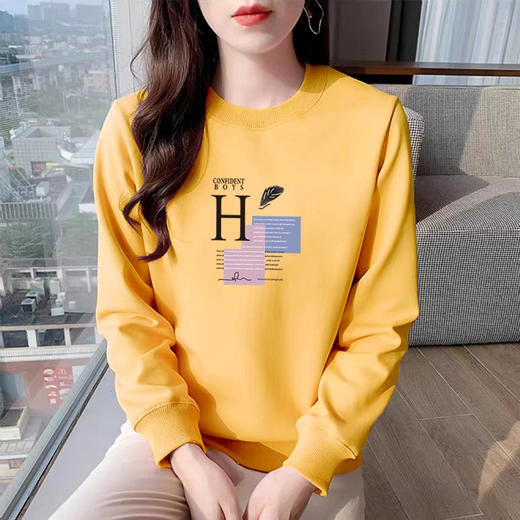 百媚生 纯棉卫衣圆领多色运动宽松休闲上衣3611H 商品图3