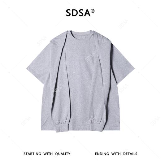 LD809SDSA男装2026新款轻奢韩版简约纯色可拆卸披肩设计圆领短袖T恤 商品图1