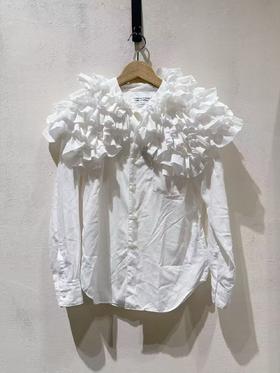 女款褶皱拼接长袖衬衫he