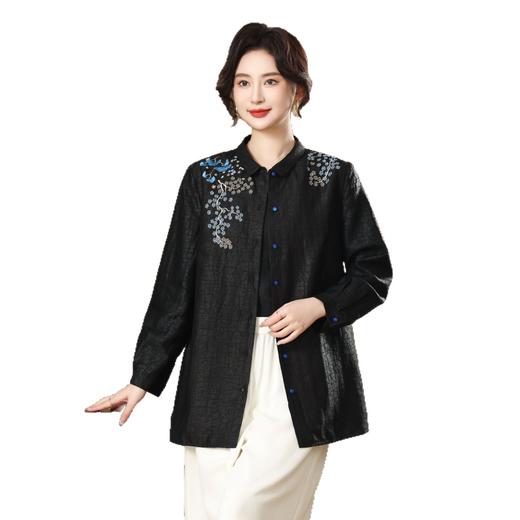 丁摩 真丝香云纱老料开衫小方领衬衣100%桑蚕丝外套5693 商品图4