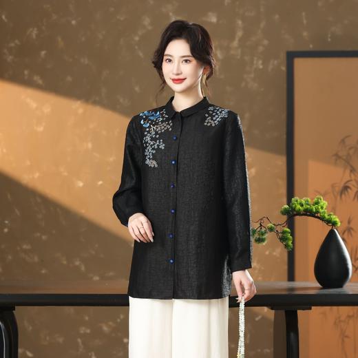 丁摩 真丝香云纱老料开衫小方领衬衣100%桑蚕丝外套5693 商品图1