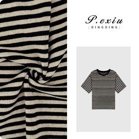 03-3潘依绣丁丁宠粉【经典条纹】撞色螺纹复古圆领短袖T恤 F001