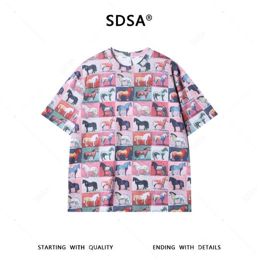 26T126SDSA男装2026新款高贵轻奢小众设计满印小马图案圆领短袖T恤百搭 商品图1