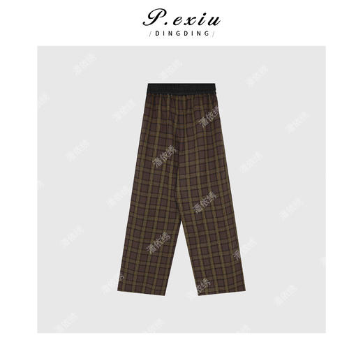03-3潘依绣丁丁宠粉韩系格子松紧腰长裤休闲裤Q14371 商品图1