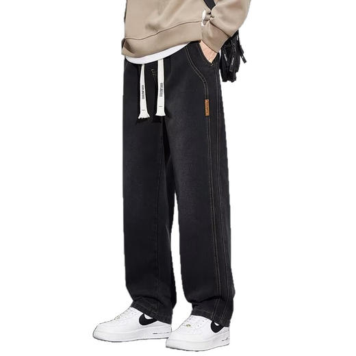 潮流男士宽松裤 春季牛仔裤 男新款宽松直筒美式阔腿裤 休闲青少年长裤 商品图4