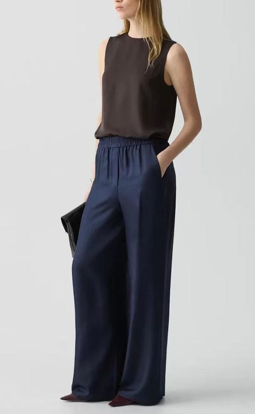 纯尾Th26新款藏青斜纹松紧腰阔腿裤。 自己备注号码 商品图0