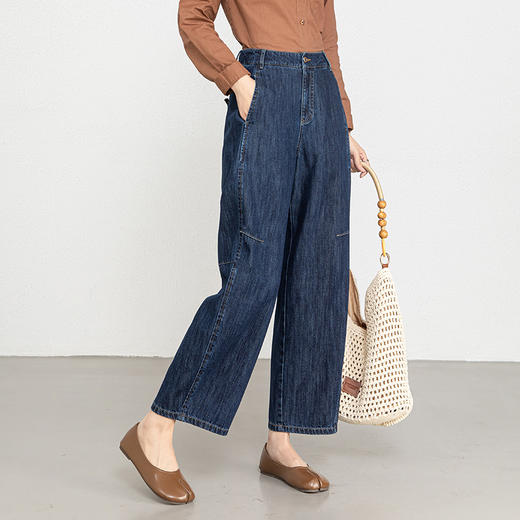 百媚生 莱赛尔汉麻弯刀裤女高腰宽松香蕉牛仔九分裤8270 商品图2