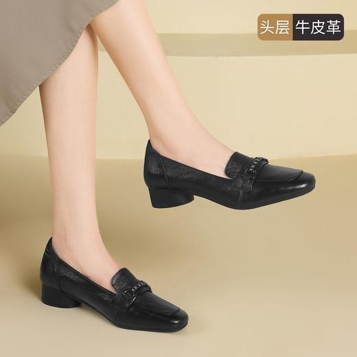 ZHR则则头层牛皮真皮中口粗跟高跟单鞋小皮鞋2025新款通勤一脚蹬 商品图4