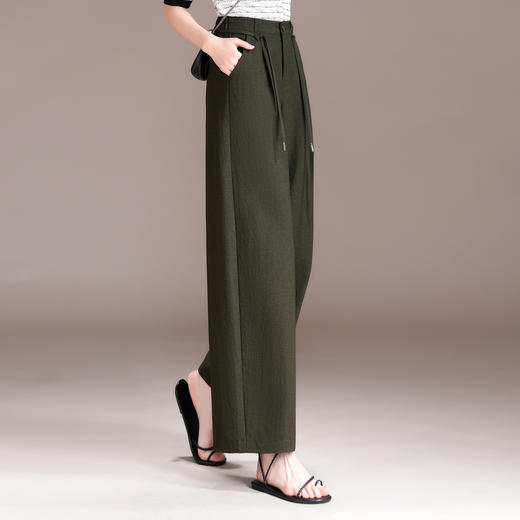 百媚生 天丝亚麻弯刀裤女垂坠感高腰宽松九分休闲裤2676 商品图3