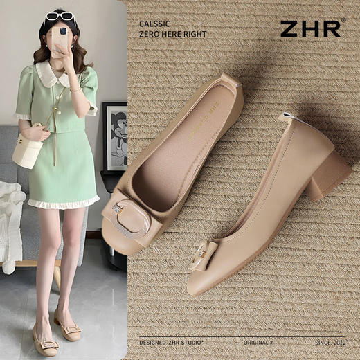 ZHR则则浅口单鞋女2025新款春季法式粗跟百搭小皮鞋舒适休闲女鞋 商品图1