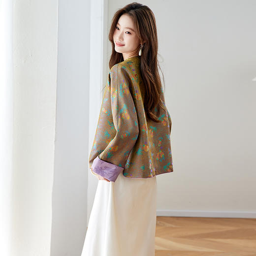 百媚生 轻奢织金提花外套新中式国风复古上衣66108 商品图3