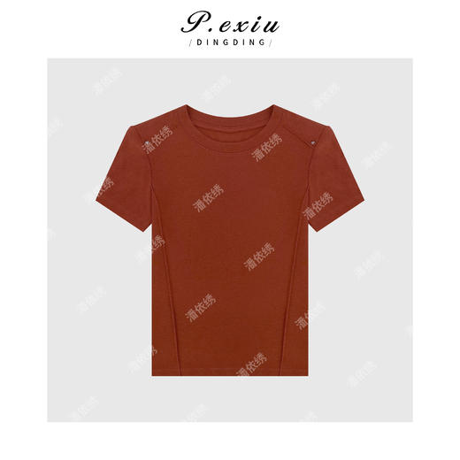 03-3潘依绣丁丁宠粉时尚简洁小垫肩圆领纯色百搭短袖T恤 W-61086 商品图1