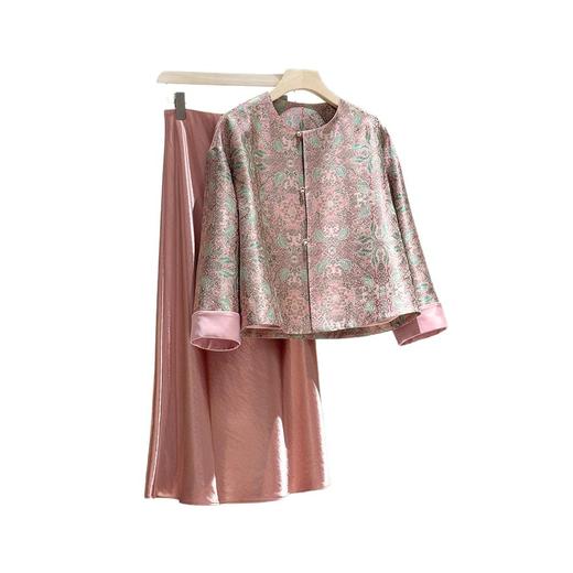 丁摩 新中式外套女仿真丝织锦缎春款圆领复古时尚宽松国风提花上衣6ZF-9636 商品图4