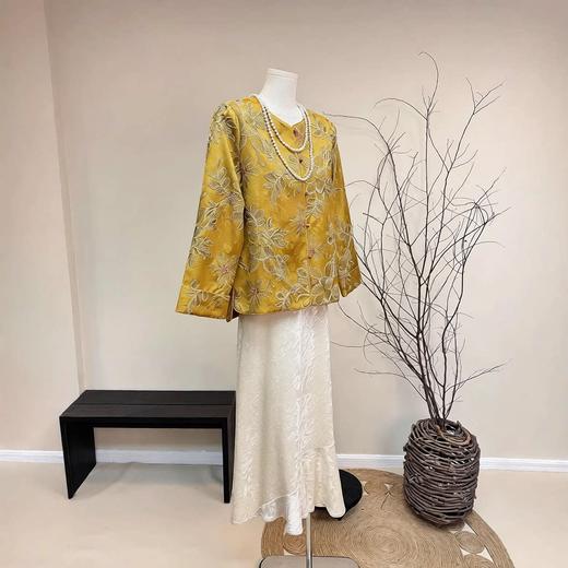 丁摩 新中式刺绣提花亮片外套春季新款圆领国风金色上衣女6ZF-3162 商品图2