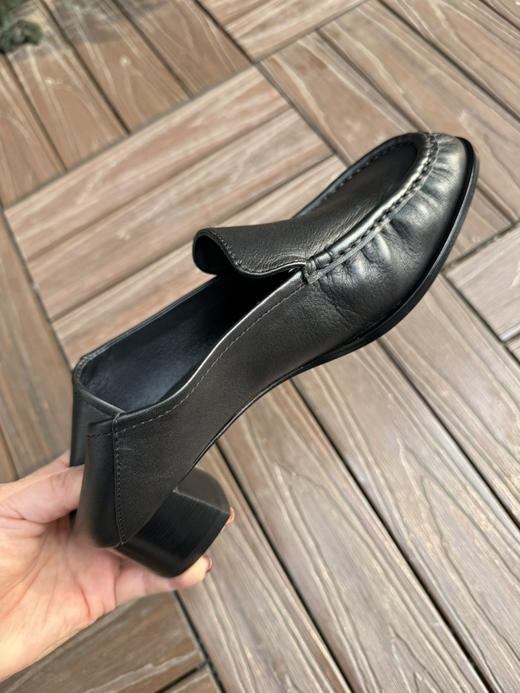 316-3 自留 可踩跟可小跑 3.1粗跟单鞋 小牛皮手工缝马克线 粗跟暴走皮鞋 商品图7