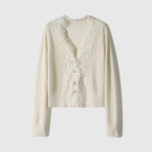 法式v领~小山羊绒蕾丝气质两面长袖羊绒衫上衣女 商品图1