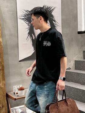 马户牌拼皮刺绣logo字母短袖