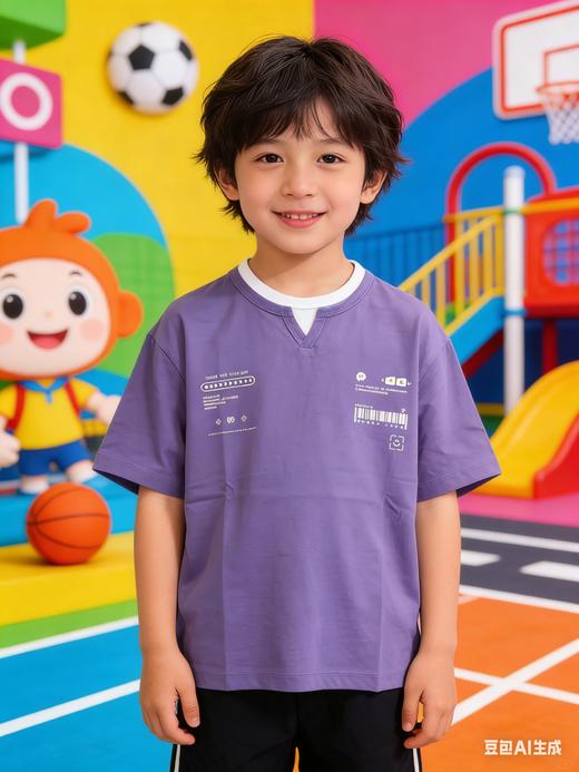 佐丹奴童装26年新款全棉假两件印花短袖T恤衫03026201 商品图0