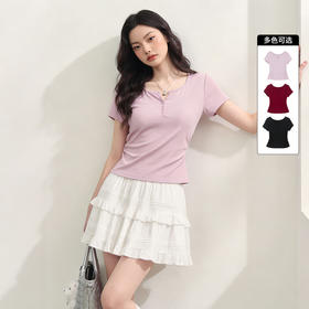 【限时秒杀】西遇纯欲风通勤百搭薄V领2026春季新款修身显瘦打底舒适短袖T恤V0760129