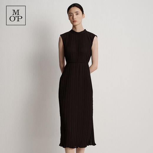 Marc O'Polo/MOP 夏季新款好看黑色圆领褶皱长款收腰气质连衣裙女 商品图0