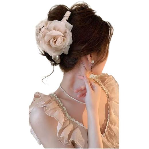 雀说高级感温柔花朵珍珠山茶花抓夹女轻奢气质发夹后脑勺盘发夹子发饰ALW 商品图4