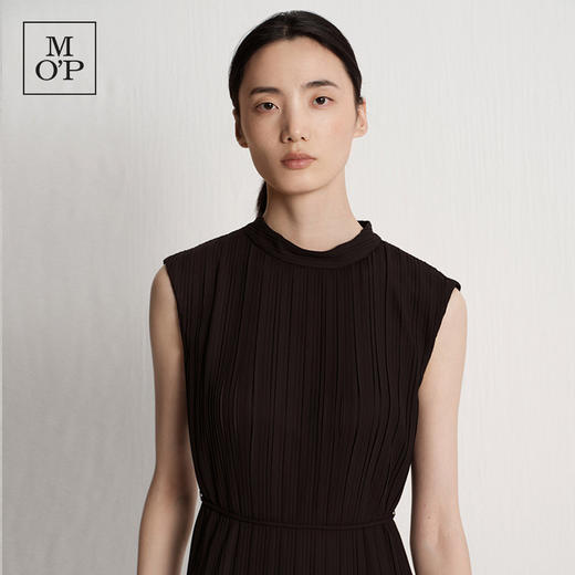 Marc O'Polo/MOP 夏季新款好看黑色圆领褶皱长款收腰气质连衣裙女 商品图4