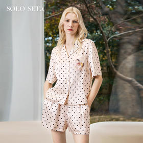 Solo seta22姆米女士真丝短袖短裤睡衣套装桑蚕丝波点马年家居服