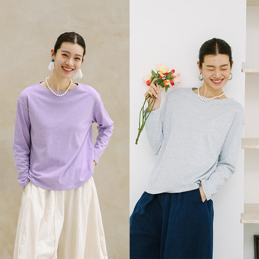 特绽放512朵/油画T·棉针织一字领落肩油画色彩长袖T恤女春打底衫 商品图1