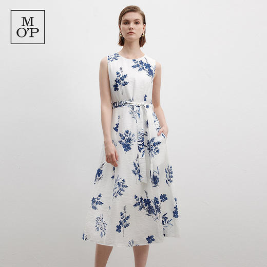Marc O'Polo/MOP夏季新款好看时尚自然无袖印花系腰连衣裙女长裙 商品图0