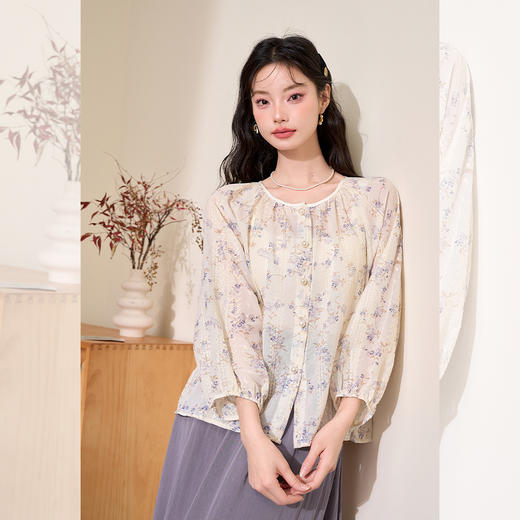 西遇松弛文艺碎花衬衫套装女2026年春季新款薄衬衣配紫色半身裙SS060213/ SS060214 商品图3