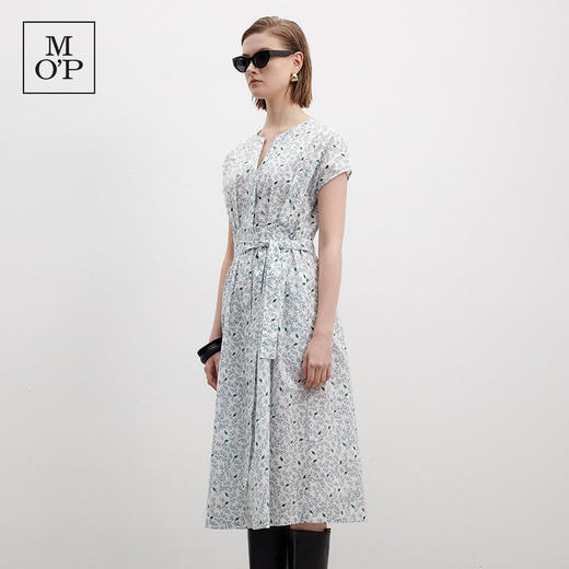 MOP夏季新款好看女士纯棉收腰显瘦碎花法式V领长款连衣裙度假风 商品图1