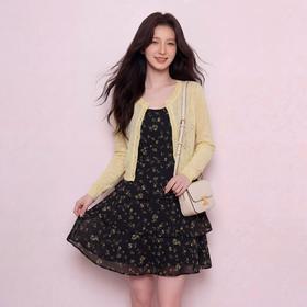奢姿大码女装2026夏季减龄碎花蛋糕裙两件套胖妹妹镂空时尚套装9962965168AB