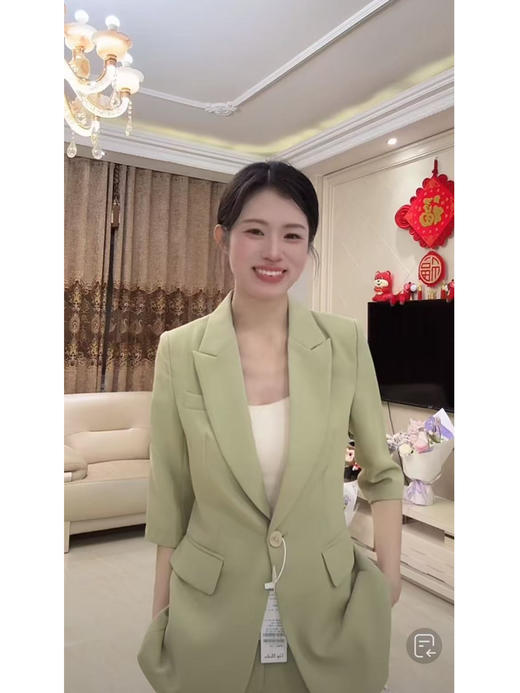 法小曼*子珍新款开春绿色七分袖套装清晰高级显瘦西服套装 商品图2