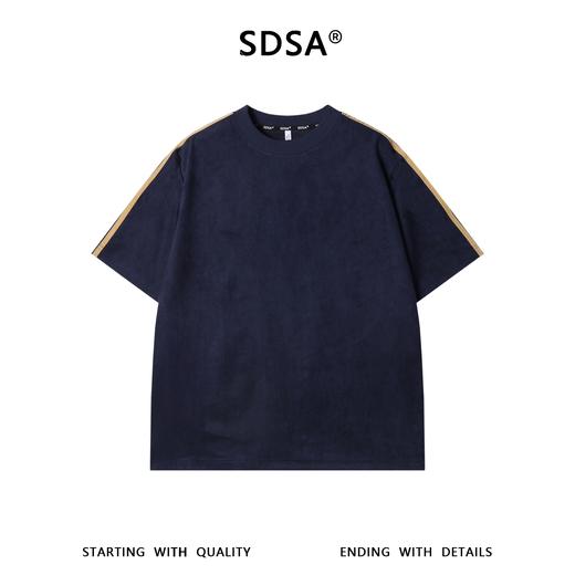 SDSA男装2026新款高贵轻奢复古植绒撞色织带设计圆领短袖T恤百搭 商品图5