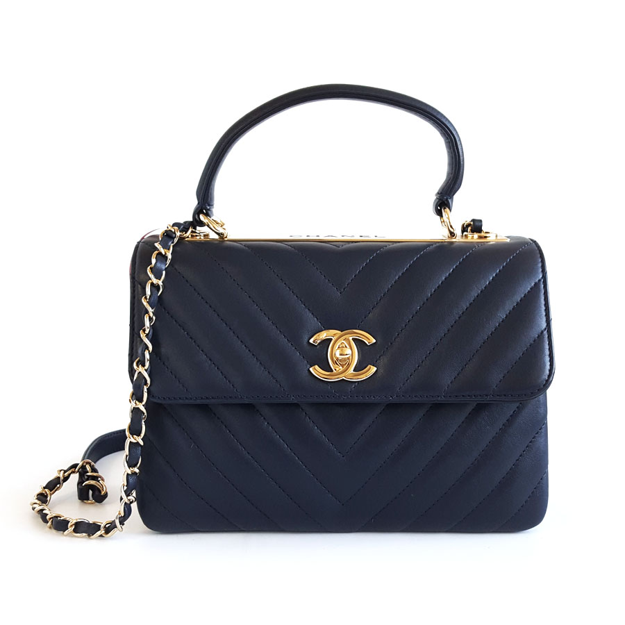 【95新】CHANEL香奈儿Trendy cc系列A92236 Y83366 4B471小号深蓝色金扣V纹trendy cc链条包单肩包女士110326JJ31